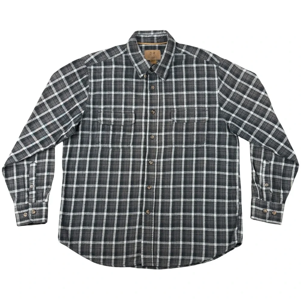 Outdoor Life Men's Size L Plaid Flannel‎ Long Sleeve Button Up Shirt Gray White